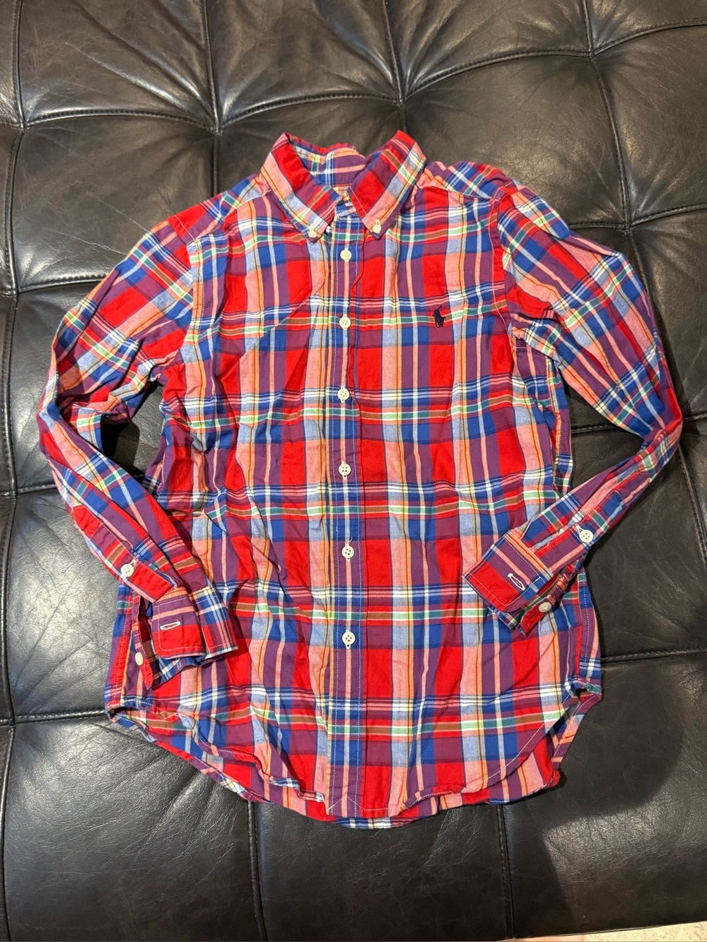 Classic Red Plaid Button-Down Shirt - Youth Medium
